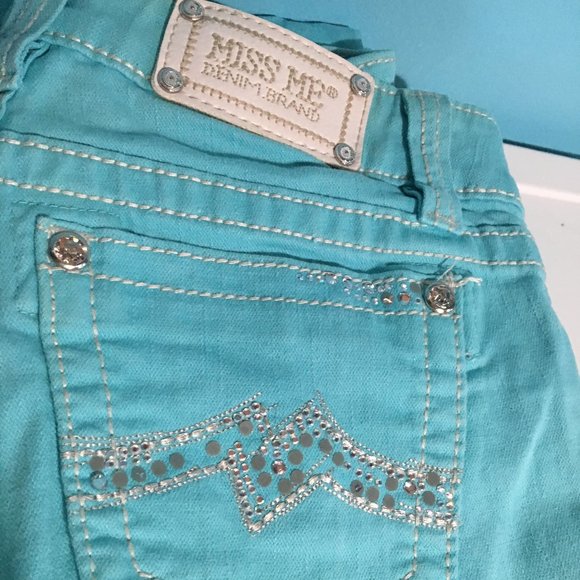 Miss Me turquoise aqua embellished skinny jeans 26 - Picture 4 of 4